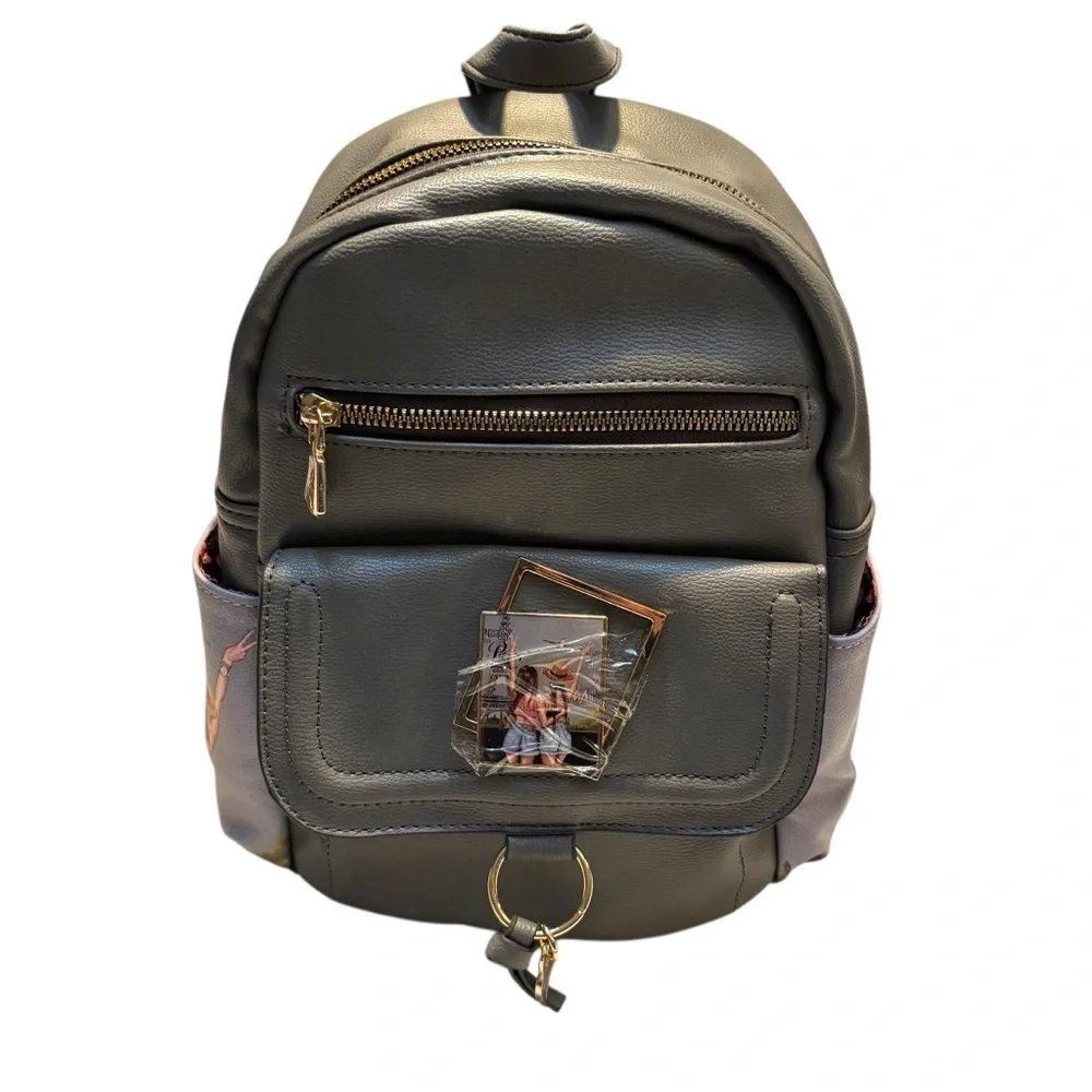 NWT Nicole Lee Backpack Nikky Bag Gray Happy Together Gold Accents Best Friends